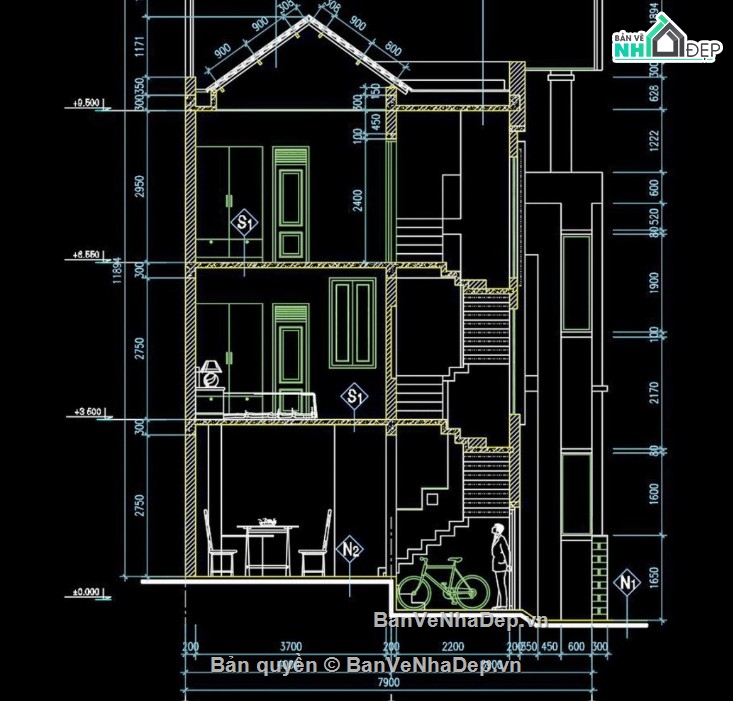 biệt thự 3 tầng,file cad biệt thự 3 tầng,bản vẽ biệt thự 3 tầng