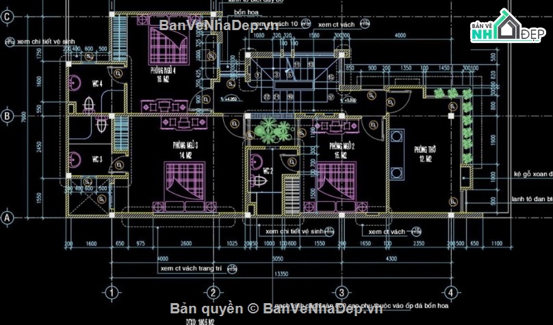 biệt thự 3 tầng,file cad biệt thự 3 tầng,bản vẽ biệt thự 3 tầng