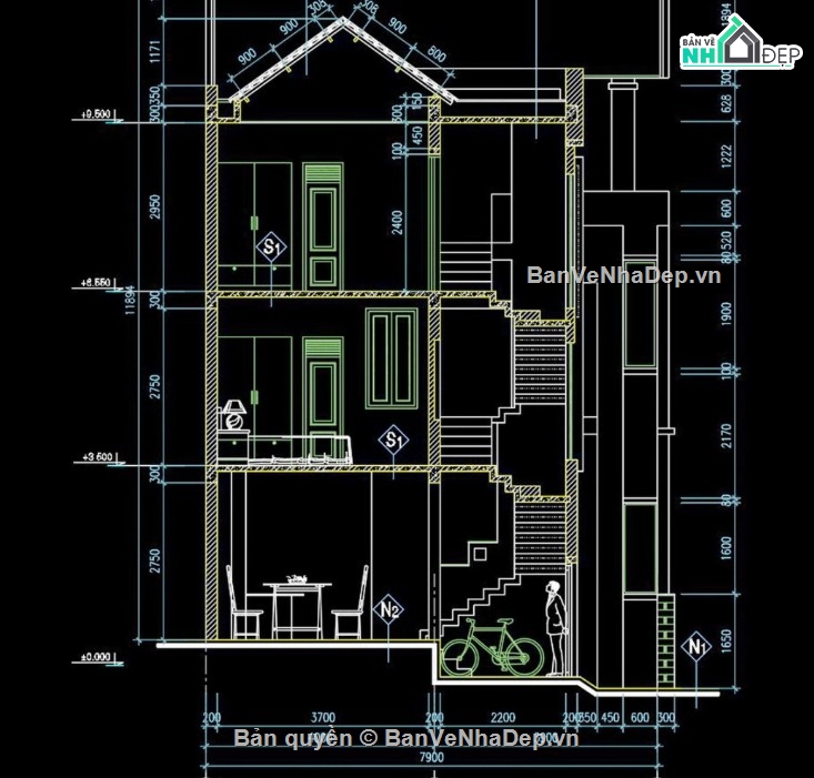 biệt thự 3 tầng,file cad biệt thự 3 tầng,bản vẽ biệt thự 3 tầng