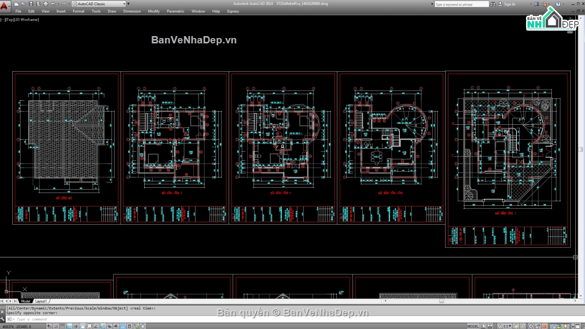 Biệt thự,file cad biệt thự 2 tầng đẹp,biệt thự 3 tầng