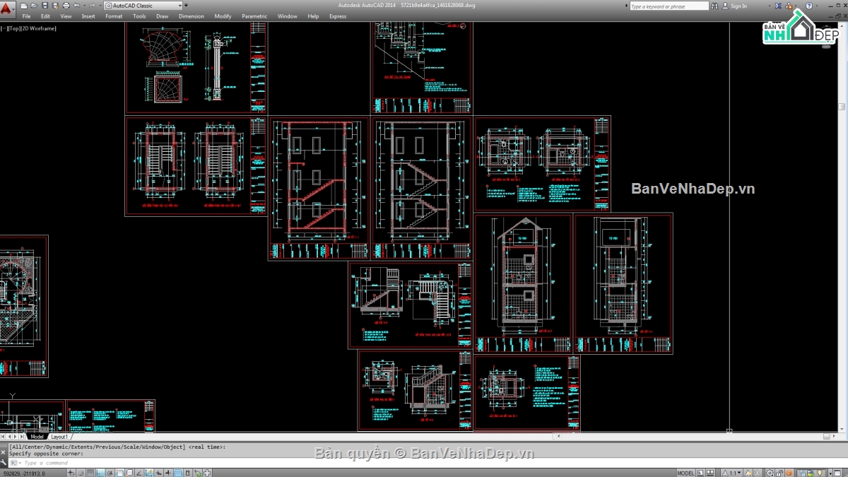 Biệt thự,file cad biệt thự 2 tầng đẹp,biệt thự 3 tầng