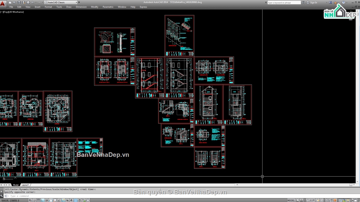 Biệt thự,file cad biệt thự 2 tầng đẹp,biệt thự 3 tầng