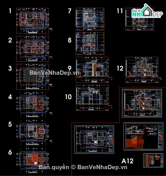kiến trúc,bản vẽ biệt thư,bản vẽ autocad,full autocad