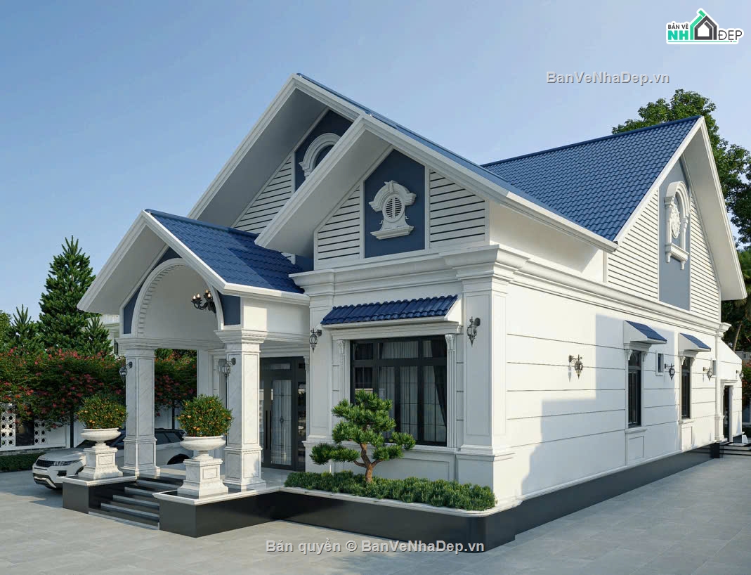 Biệt thự mái thái,Nhà vườn mái thái,Bản vẽ nhà mái thái
