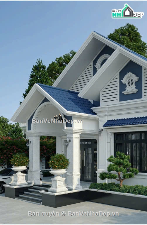Biệt thự mái thái,Nhà vườn mái thái,Bản vẽ nhà mái thái