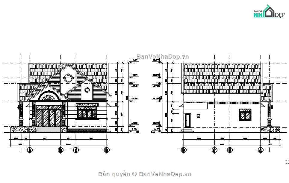 Biệt thự mái thái,Nhà vườn mái thái,Bản vẽ nhà mái thái