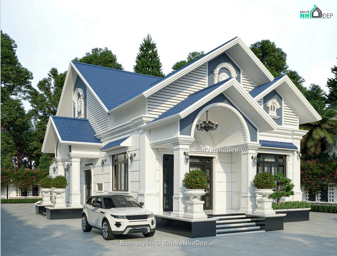 Biệt thự mái thái,Nhà vườn mái thái,Bản vẽ nhà mái thái
