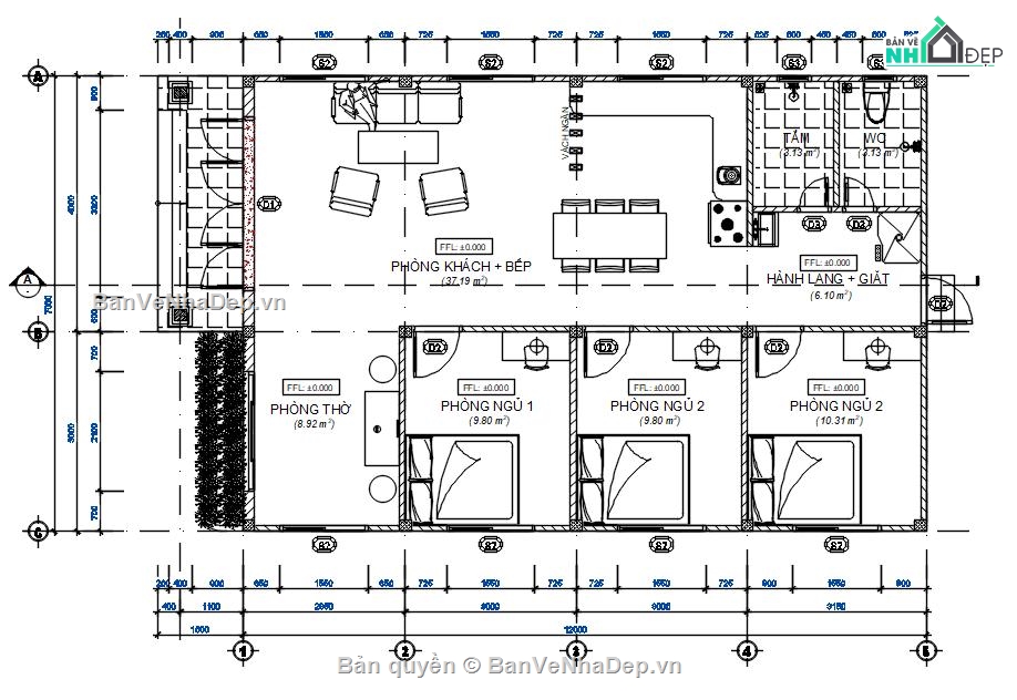 Biệt thự mái nhật,Biệt thự đẹp,Biệt thự mái nhật 7x12m