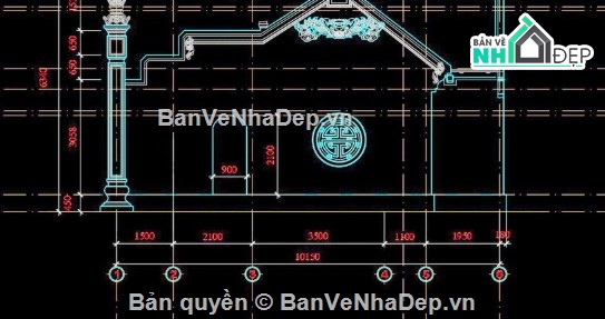 nhà thờ họ 3 gian,file cad nhà thờ họ 3 gian,nhà thờ họ 3 gina file cad