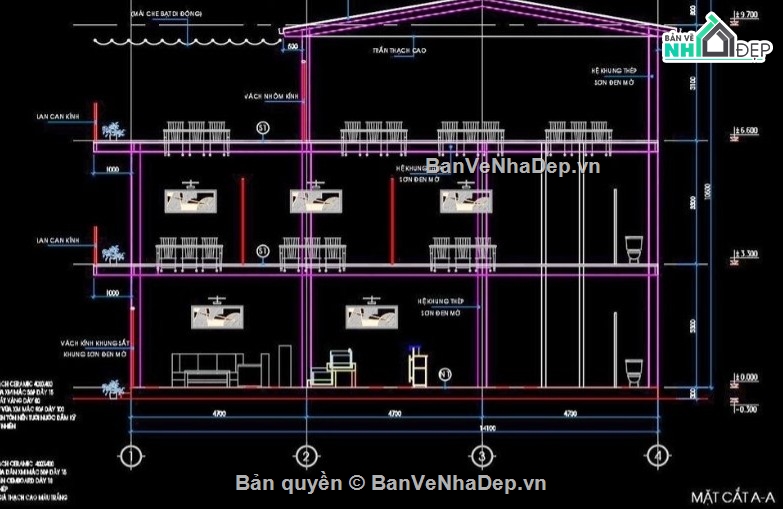 nhà hàng hải sản 3 tầng,cad nhà hàng hải sản,file cad nhà hàng hải sản