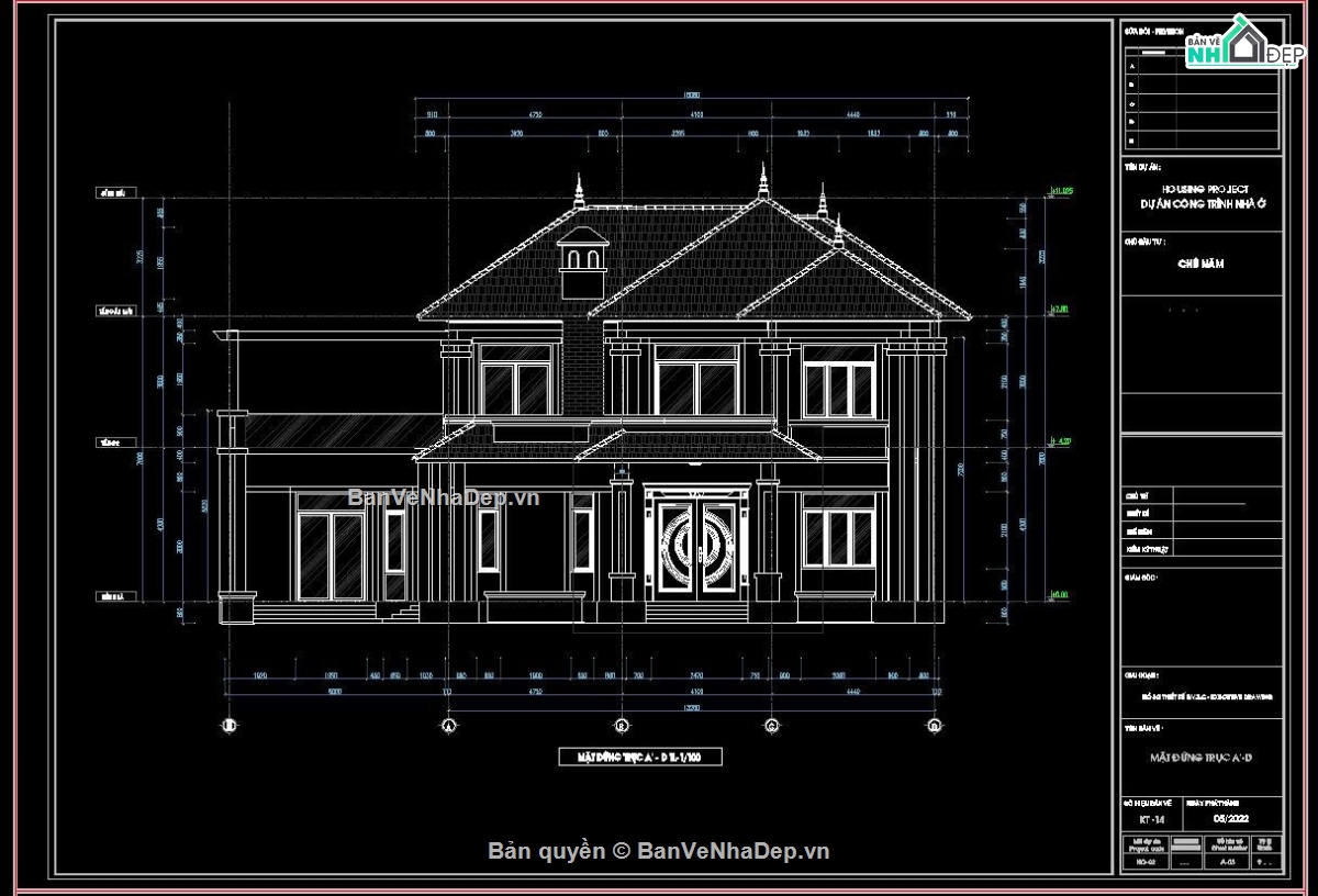 biệt thự mái Nhật,biệt thự 2 tầng,biệt thự 12x20m,bản vẽ biệt thự 12x20,thiết kế biệt thự mái Nhật 2 tầng