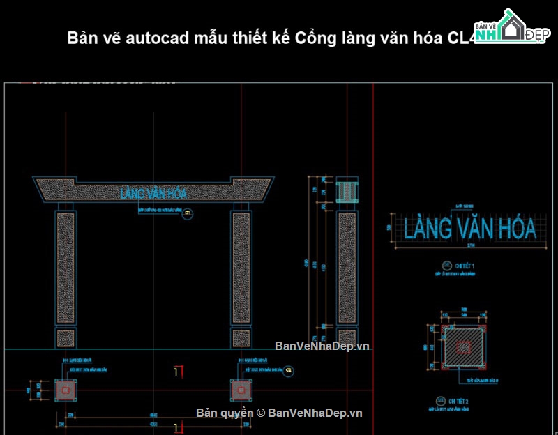 thiết kế cổng làng,Cổng làng,bản vẽ cổng làng