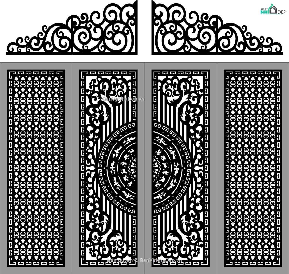 cổng 4 cánh cnc,cổng mới nhất,cổng dxf