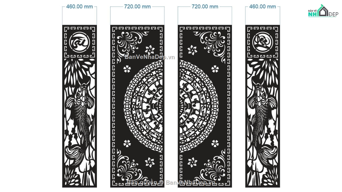 cad cổng,File cổng 4 cánh,cổng trống đồng