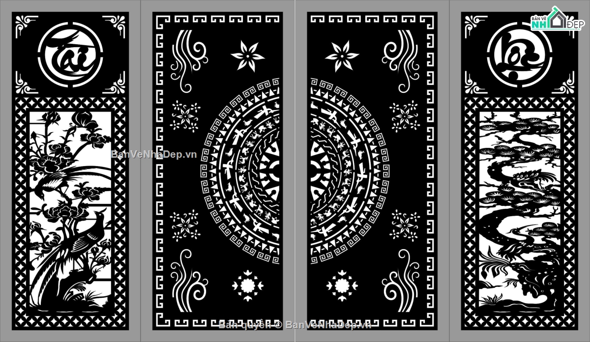 file cad cổng trống đồng,cnc mẫu cổng 4 cánh,cửa cổng cnc