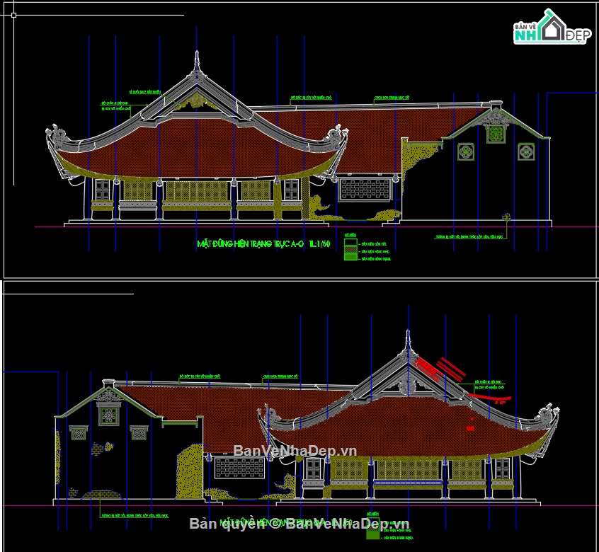 Đình chùa,bản vẽ đình,bản vẽ cad đình chùa,file cad đình,bản vẽ đình chùa