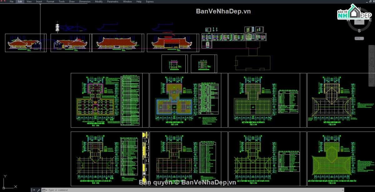 Đình chùa,bản vẽ đình,bản vẽ cad đình chùa,file cad đình,bản vẽ đình chùa