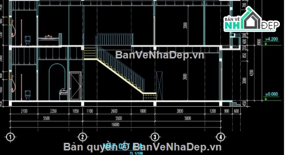 nhà phố 2 tầng 1 tum,file cad nhà phố 2 tầng 1 tum,bản vẽ nhà phố