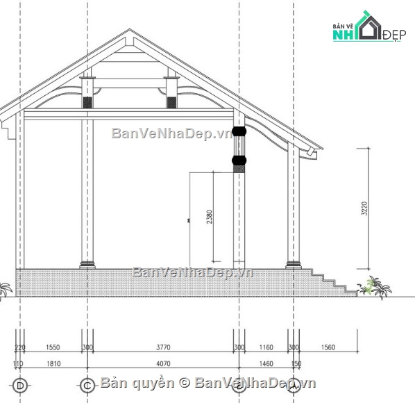 nhà thờ họ 5 gian,file cad nhà thờ họ 5 gian,nhà thờ họ 5 gina file cad