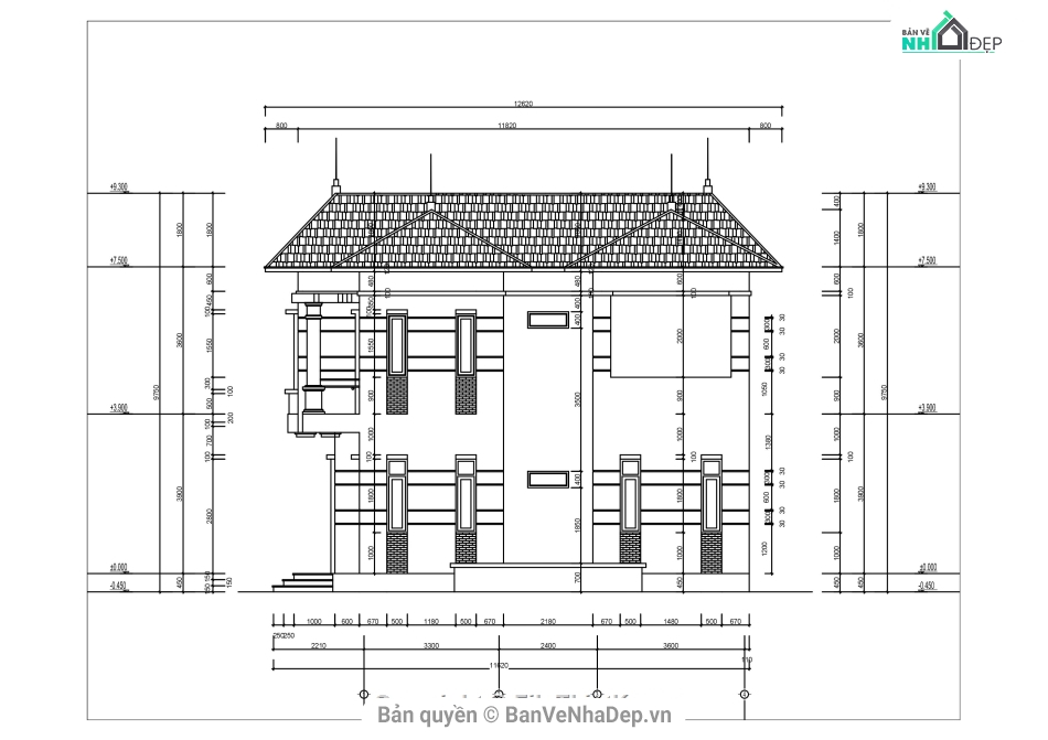 bản vẽ biệt thự 2 tầng,biệt thự 2 tầng 9.72x11.6m,mẫu biệt thự 2 tầng,thiết kế biệt thự 2 tầng,file cad biệt thự 2 tầng,biệt thự 2 tầng