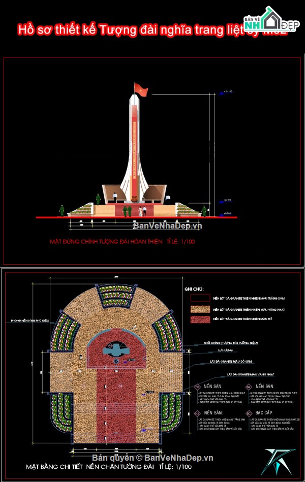 hồ sơ thiết kế tượng đài,tượng đài,file cad tượng đài