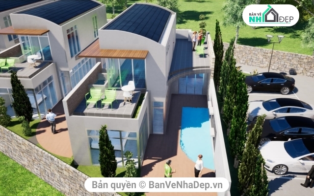Nhà ở chuyên gia có hồ bơi,Bản vẽ khu nhà ở có hồ bơi,dãy nhà ở chuyên gia,khu nhà ở chuyên gia có hồ bơi