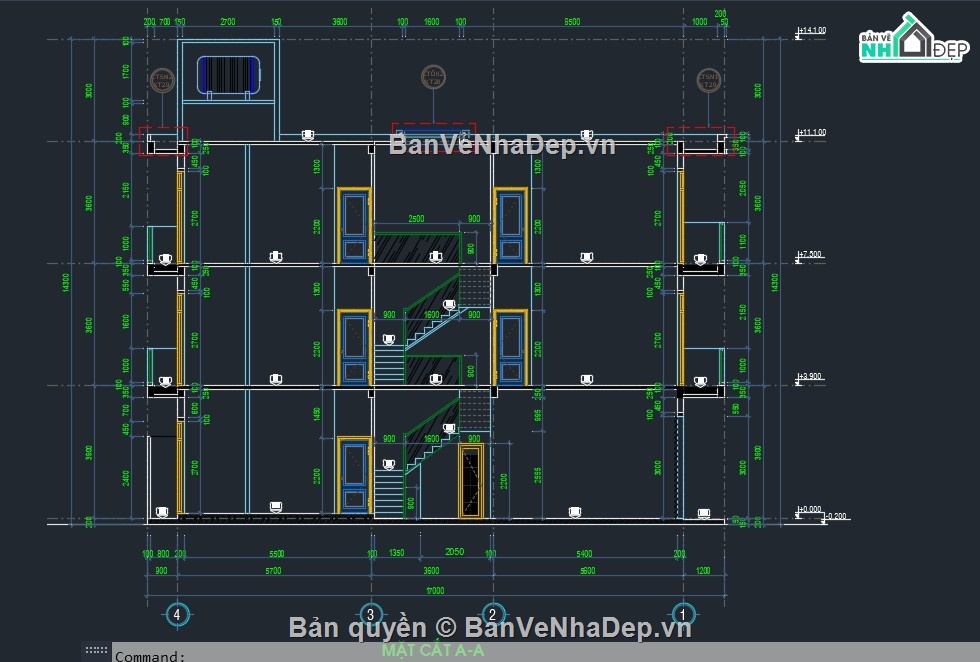 nhà phố 3 tầng,nhà 3 tầng,cad nhà phố 3 tầng,autocad nhà phố 3 tầng