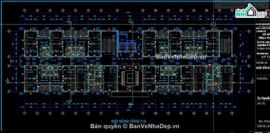 ký túc xá 8 tầng,file cad ký túc xá 8 tầng,bản vẽ ký túc xá
