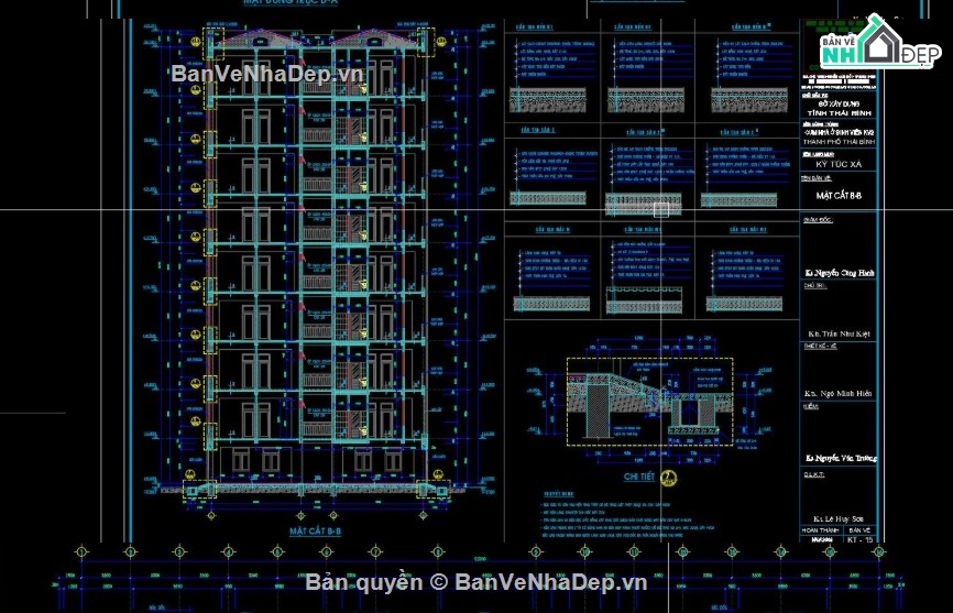 ký túc xá 8 tầng,file cad ký túc xá 8 tầng,bản vẽ ký túc xá