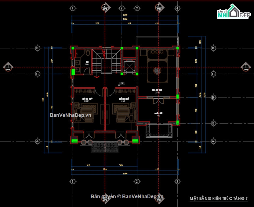 Biệt thự tân cổ điển 3 tầng,Bản vẽ biệt thự tân cổ điển,biệt thự 3 tầng cổ điển Pháp 10x11.5m,nhà 3 tầng 10x11.5m