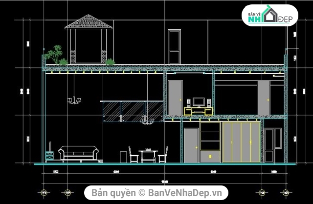 biệt thự 3 tầng,mẫu bản vẽ biệt thự 3 tầng,file cad biệt thự 3 tầng kích thước 10.8x15.2m