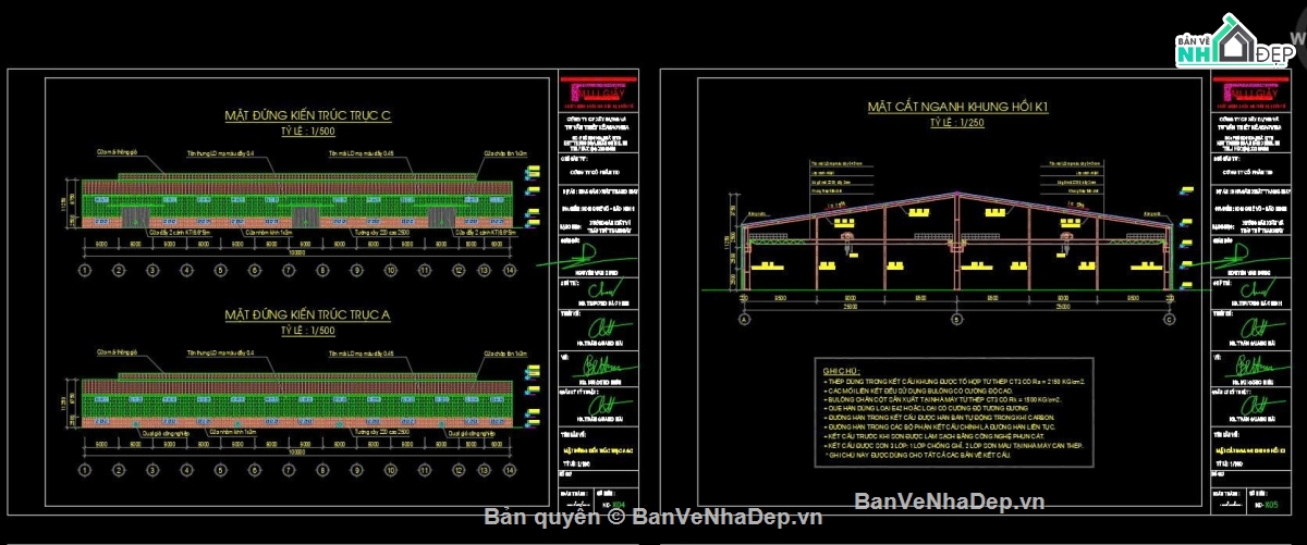 Hồ sơ bản vẽ kiến trúc và kết cấu nhà xưởng thép 5,bản vẽ nhà xưởng,kết cấu nhà thép,Bản vẽ nhà xưởng 50x100m,Hồ sơ thiết kế nhà xưởng 50x100m