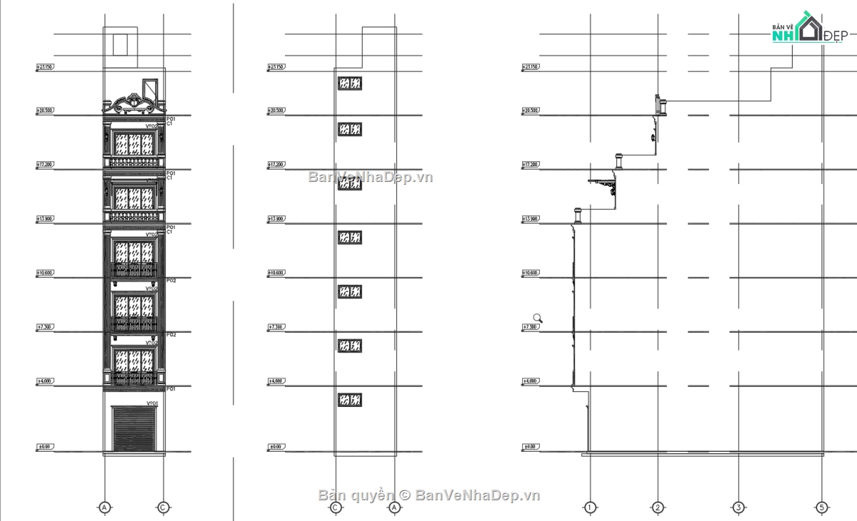 Cad nhà phố 7 tầng,kết cấu nhà phố 7 tầng,File cad nhà phố 7 tầng,cad kết cấu nhà phố