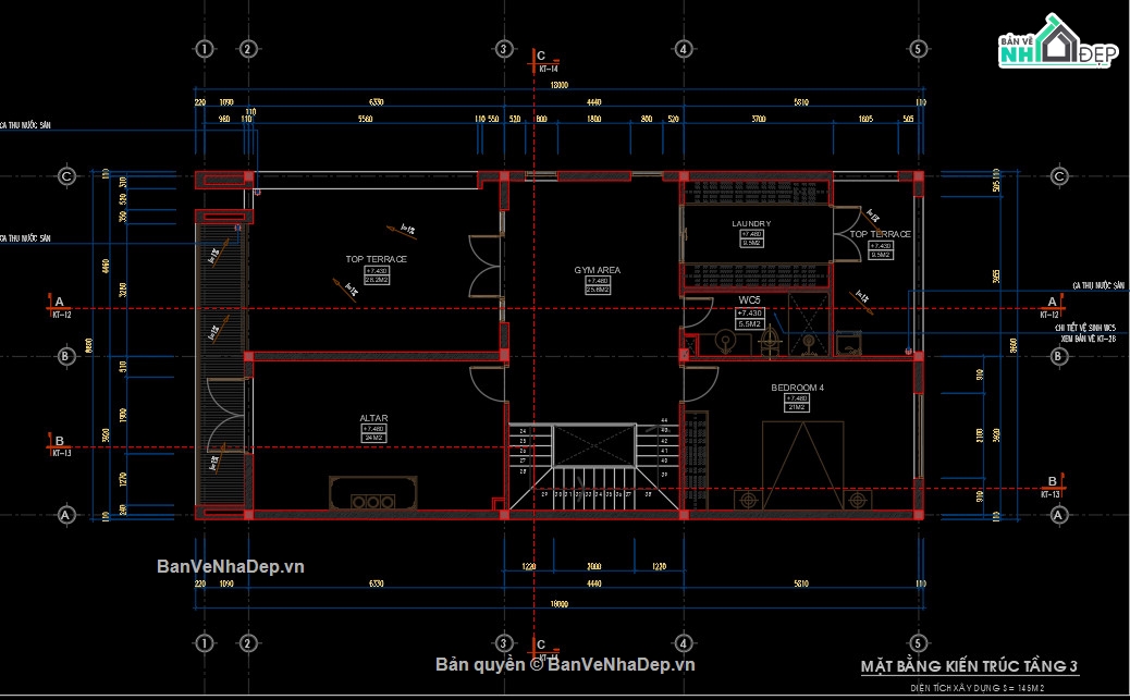 Nhà phố đẹp 3 tầng,Nhà phố 3 tầng 8.5x18m,File cad nhà phố 3 tầng,Bản vẽ nhà phố 3 tầng