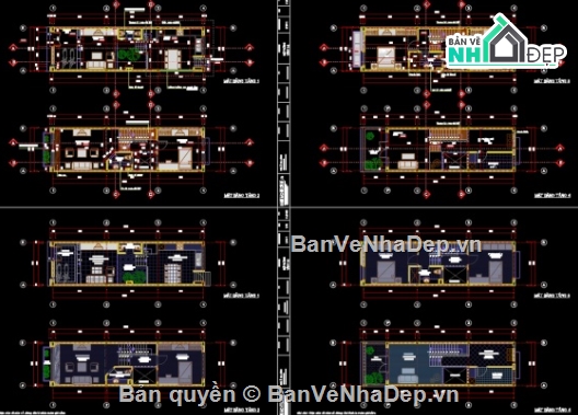 Bản vẽ nhà phố,nhà 4 tầng,nhà phố 4 tầng cad,file cad nhà phố 4 tầng