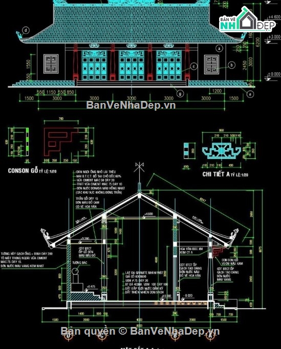 nhà thờ họ 5 gian,file cad nhà thờ họ 5 gian,nhà thờ họ 5 gian file cad