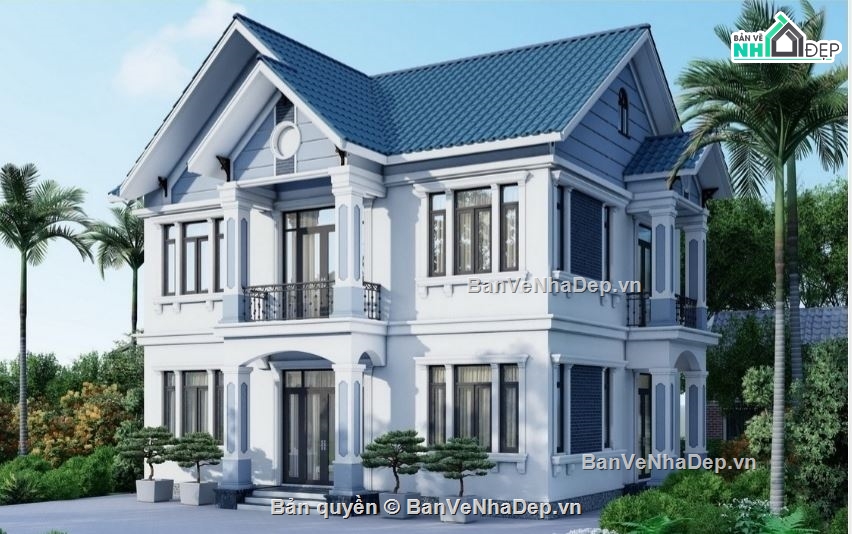 biệt thự 2 tầng,kiến trúc biệt thự,biệt thự mái thái