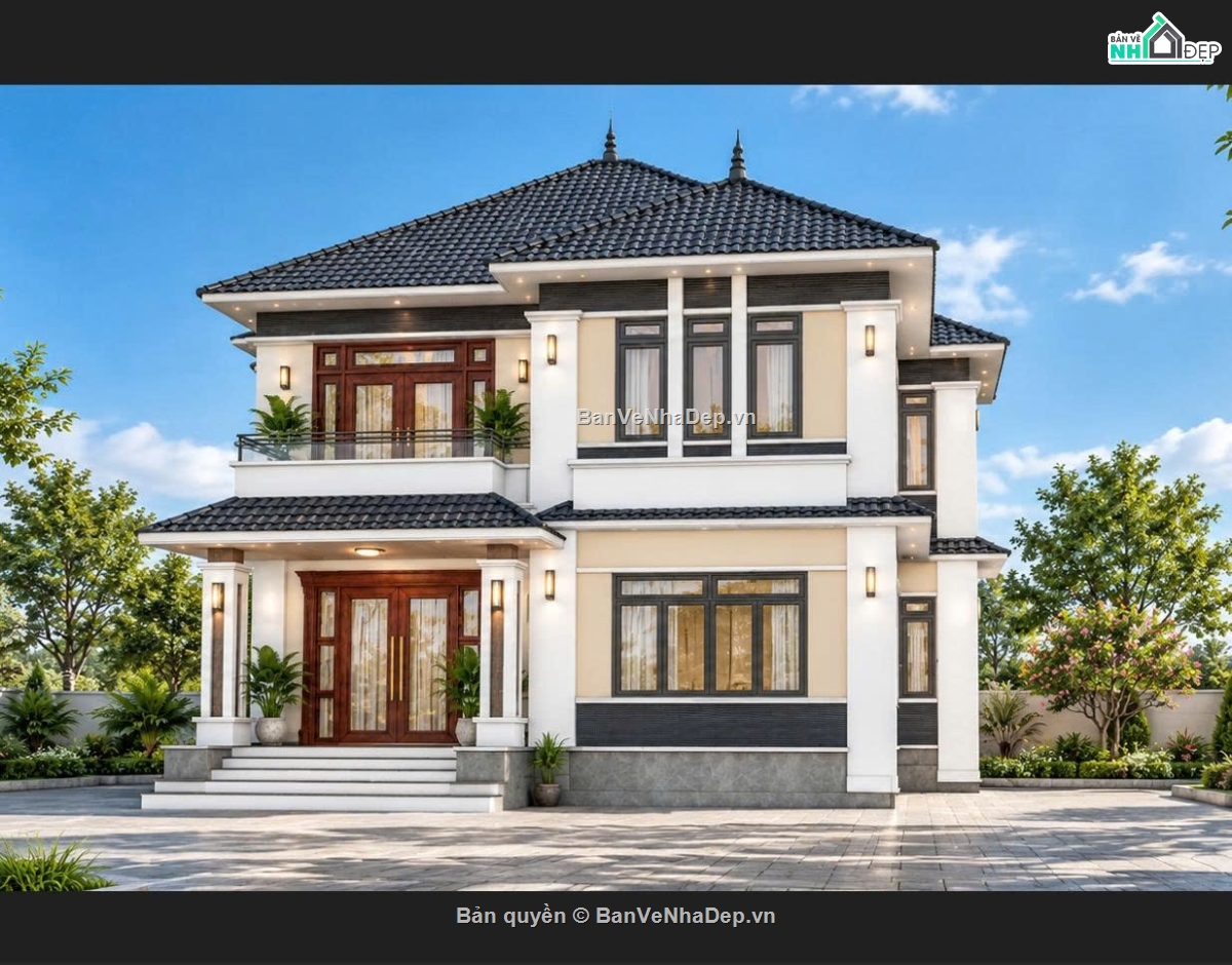 biệt thự mái Nhật,bản vẽ biệt thự 2 tầng,thiết kế biệt thự 10x12.5,nhà 2 tầng mái Nhật,biệt thự 10x12.5m