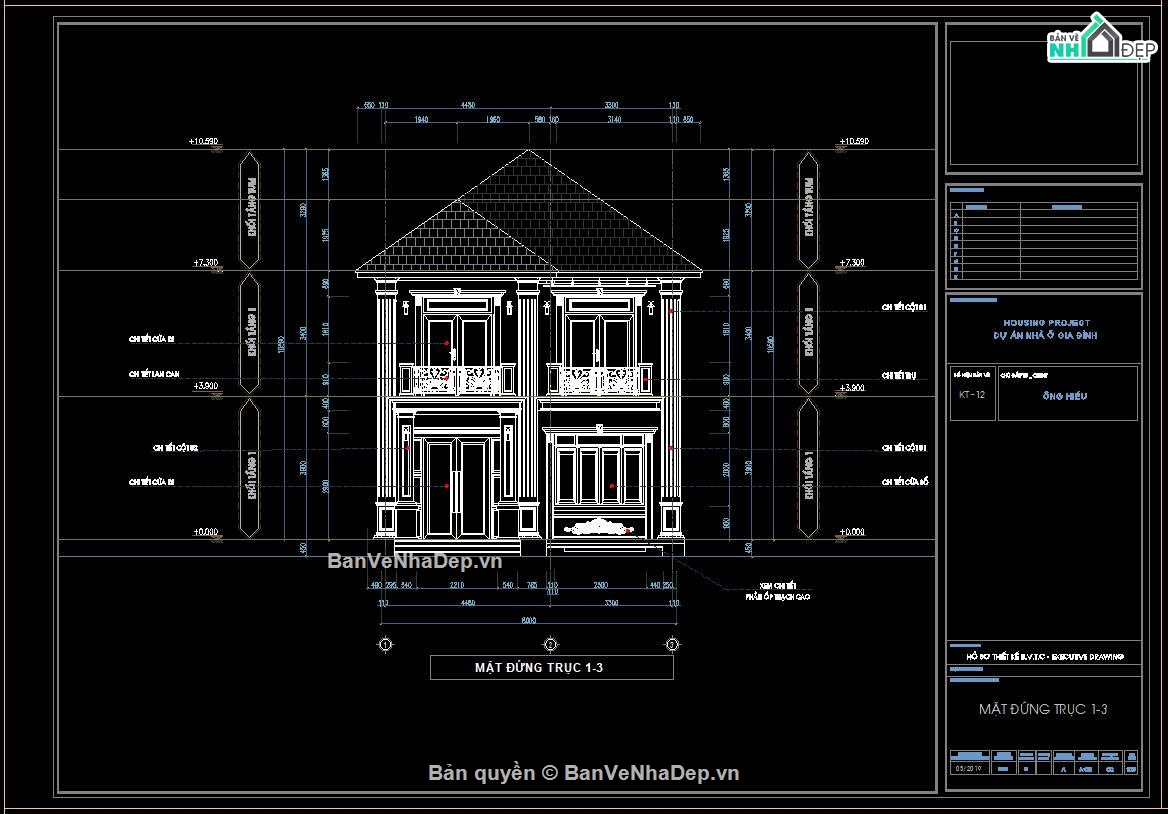 biệt thự 8x12m,bản vẽ biệt thự 8x12,biệt thự tân cổ điển 2 tầng,Bản vẽ biệt thự 2 tầng mái Nhật 8x12m