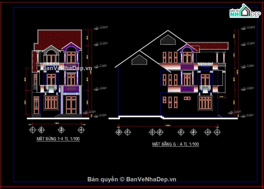 bản vẽ biệt thự phố 8x16m,biệt thự phố 3 tầng,bản vẽ biệt thự 3 tầng 8x16,biệt thự mặt tiền 8m,bản vẽ nhà 3 tầng 8x16m