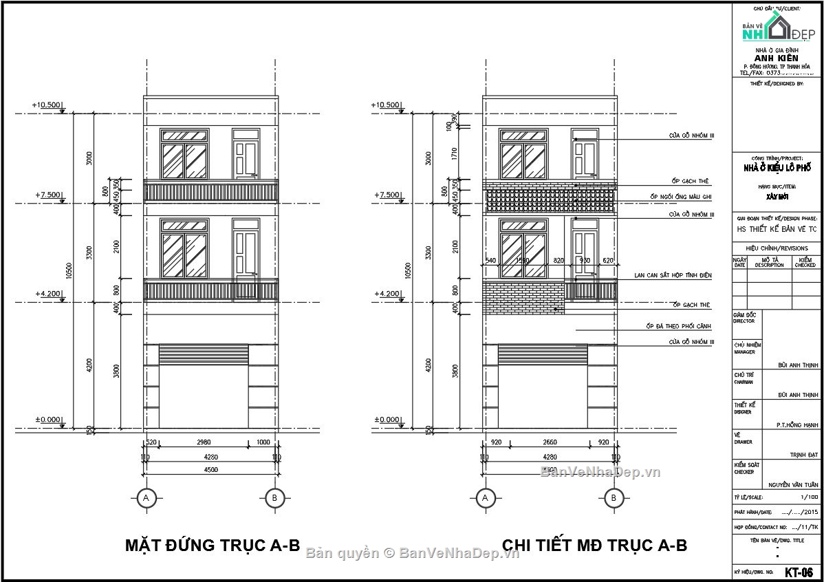 nhà phố 3 tầng,nhà phố 3 tầng lệch,hồ sơ thiết kế cấp phép,Kiến trúc nhà phố 4.5x15.6m