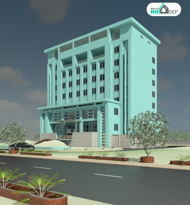Revit thiết kế nhà làm việc,bản vẽ nhà làm việc,nhà làm việc 7 tầng 26.6x33m,mẫu kho bạc 7 tầng,revit kho bạc 7 tầng