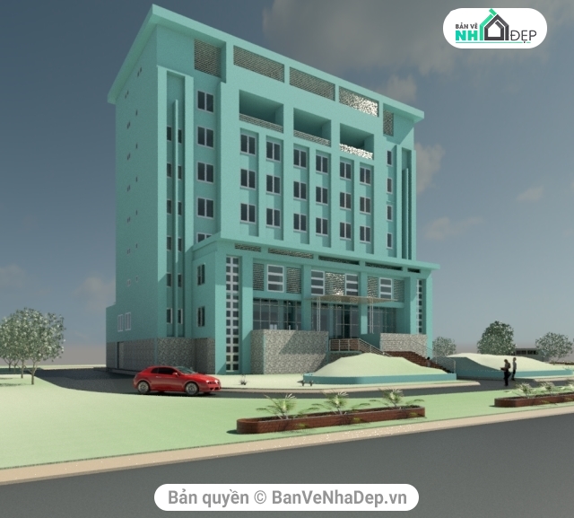 Revit thiết kế nhà làm việc,bản vẽ nhà làm việc,nhà làm việc 7 tầng 26.6x33m,mẫu kho bạc 7 tầng,revit kho bạc 7 tầng