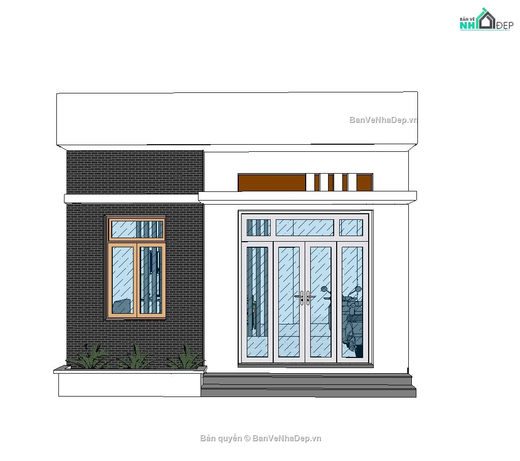 Revit lô phố 1 tầng,Nhà lô phố 1 tầng 6x17m,Kiến trúc nhà lô phố 1 tầng,Thiết kế nhà lô phố 1 tầng