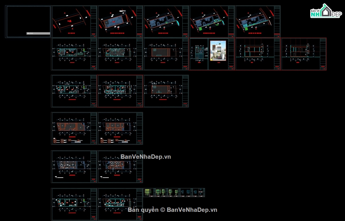 Full hồ sơ kiến trúc,kết cấu nhà phố 6x20m - 2 tầng,nhà 2 tần