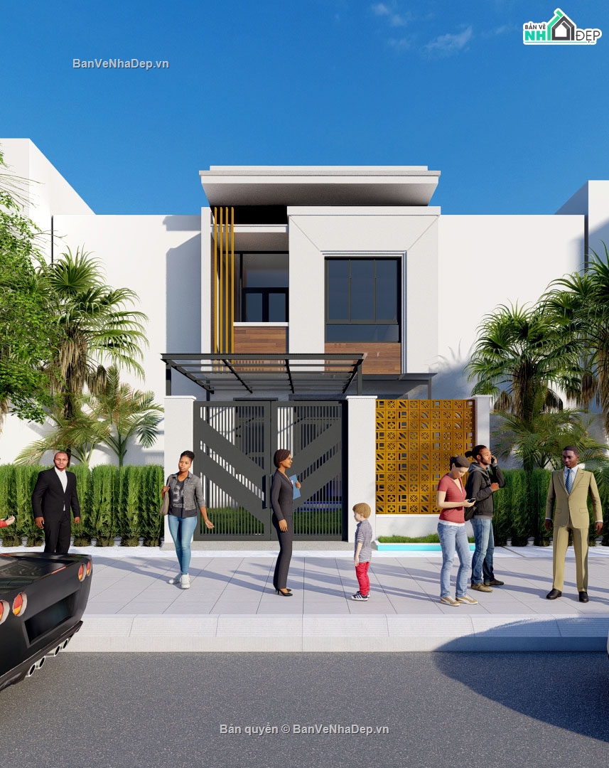 Full hồ sơ kiến trúc,kết cấu nhà phố 6x20m - 2 tầng,nhà 2 tần