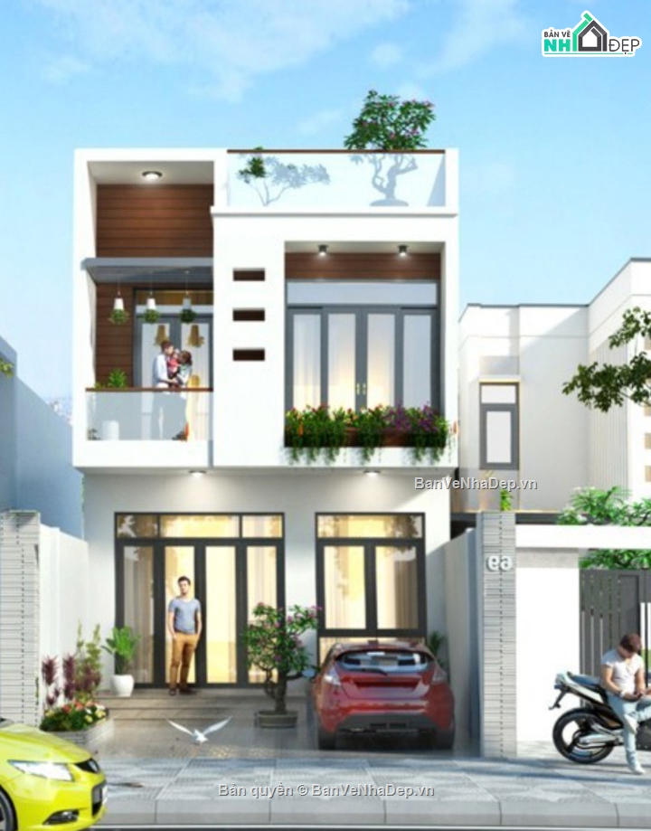 Full hồ sơ kiến trúc,kết cấu nhà phố 6x20m - 2 tầng,nhà 2 tần