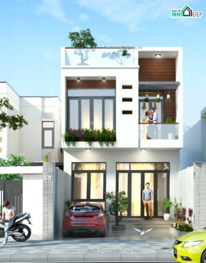 Full hồ sơ kiến trúc,kết cấu nhà phố 6x20m - 2 tầng,nhà 2 tần