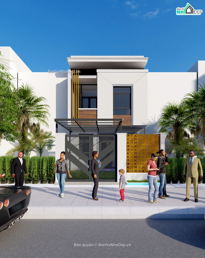 Full hồ sơ kiến trúc,kết cấu nhà phố 6x20m - 2 tầng,nhà 2 tần