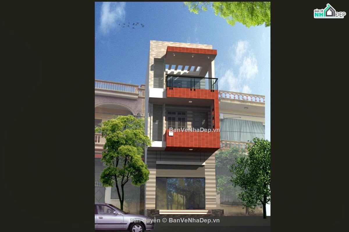 bản vẽ kiến trúc nhà phố 3 tầng,nhà phố 3 tầng 5x20m,thiết kế nhà 3 tầng 5x20m,bản vẽ nhà mặt tiền 5m,nhà ống 3 tầng 5x20m
